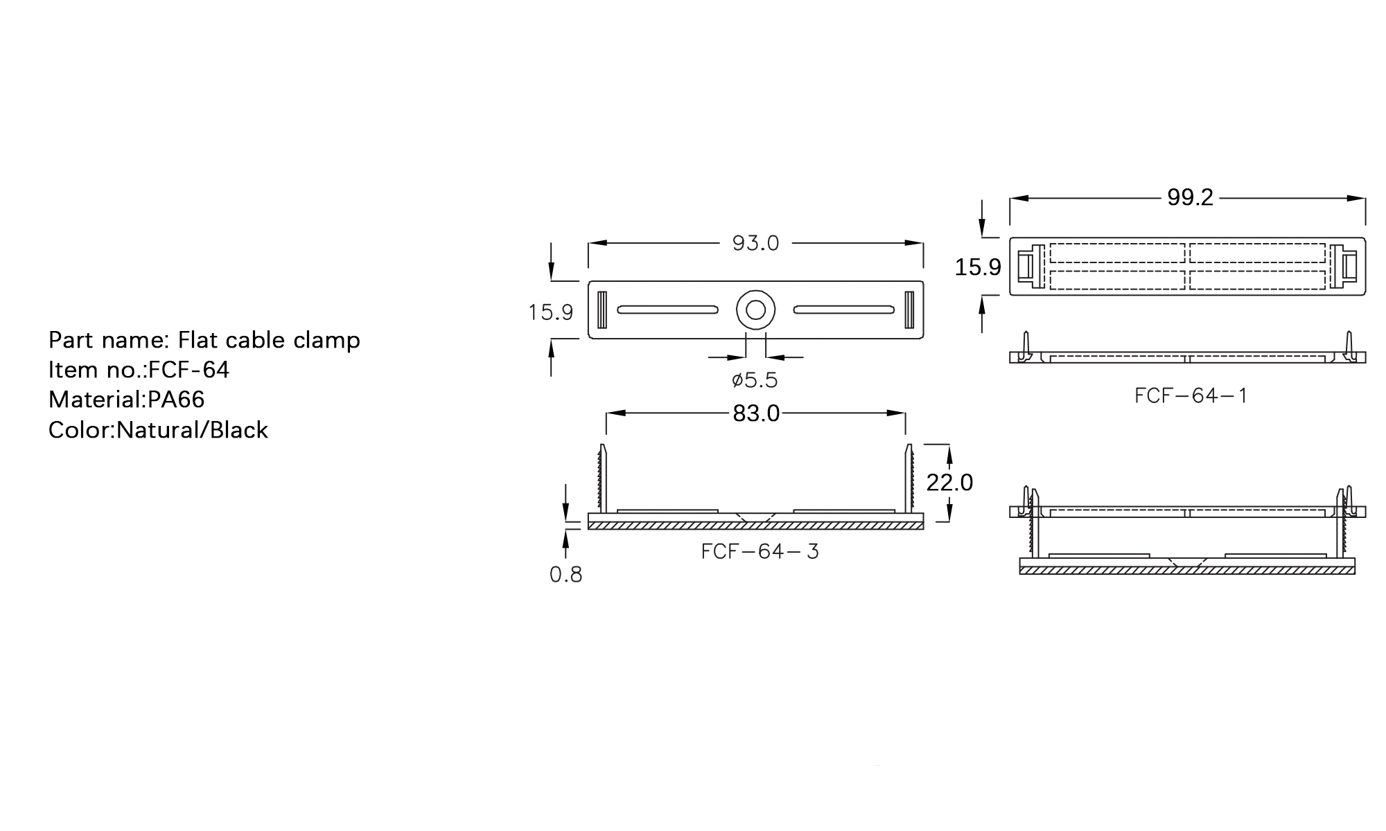 Plastic Flat Cable Clamp FCF-64